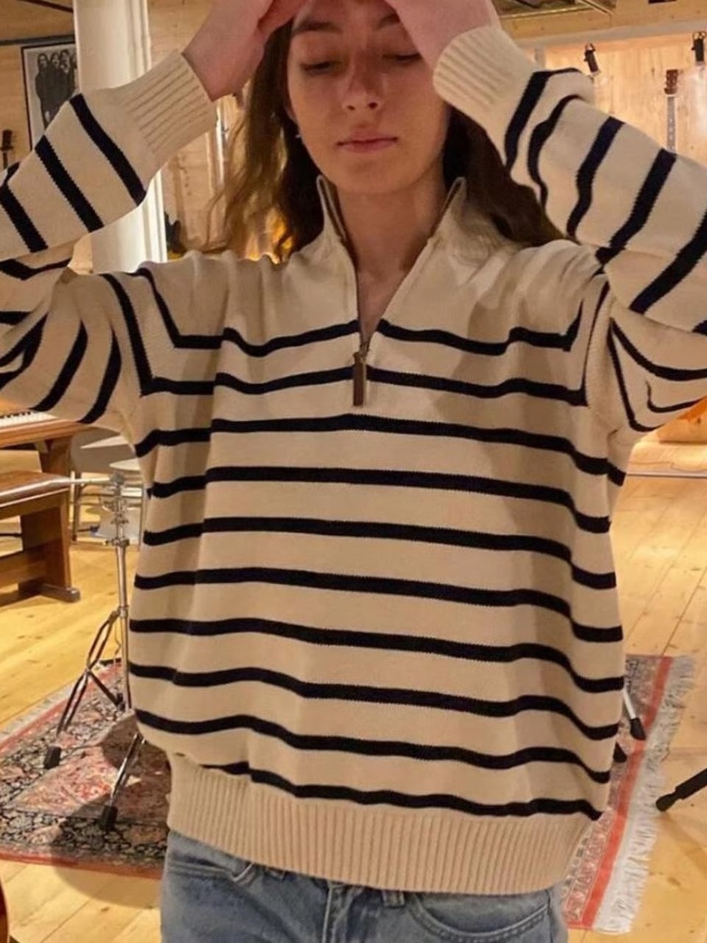 Brandy Melville Quarter-Zip Striped Women's Sweater